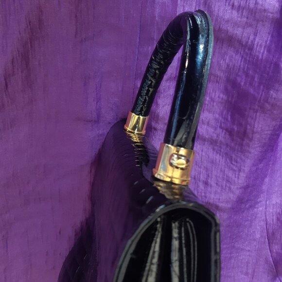 Vintage Faux Alligator Patent Black Evening Bag Purse Made in Italy - Picture 6 of 16